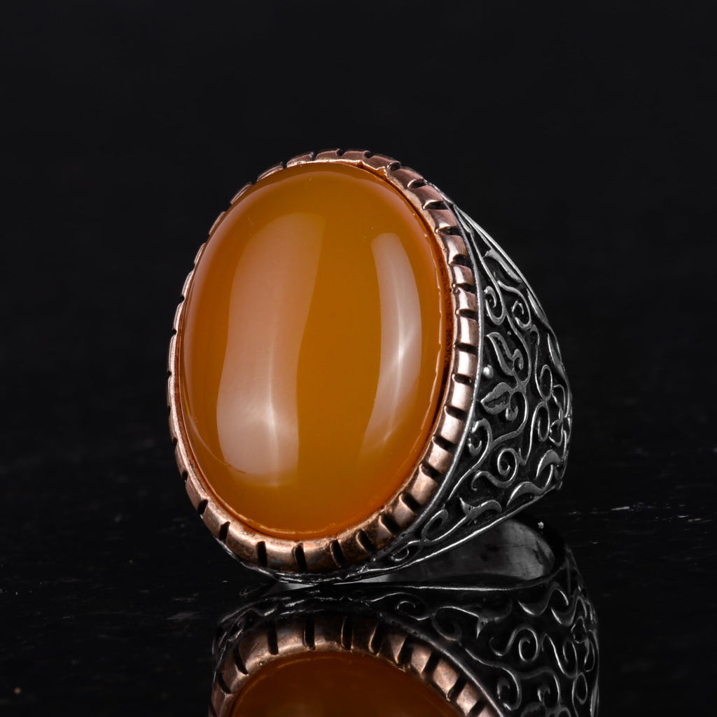 925 Sterling Silver Ring, Natural Stone Ring, Designer Silver Men's Ring (Yellow Tree) — 5