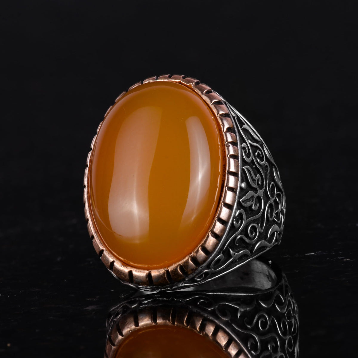 925 Sterling Silver Ring, Natural Stone Ring, Designer Silver Men's Ring (Yellow Tree) — 5