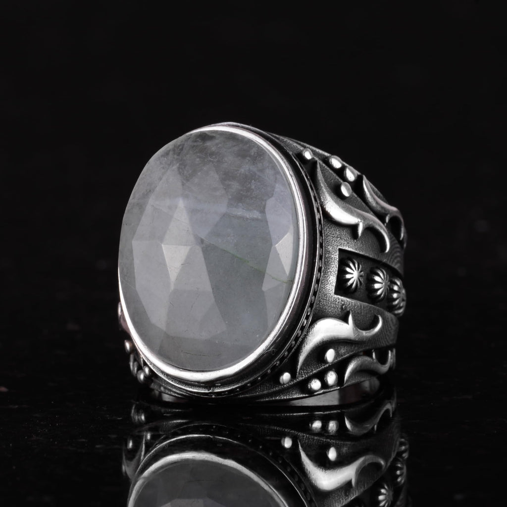 Natural Aquamarine Stone Ring, Peaceful 925 Sterling Silver Men's Ring, Designer Silver Men's Ring — 6