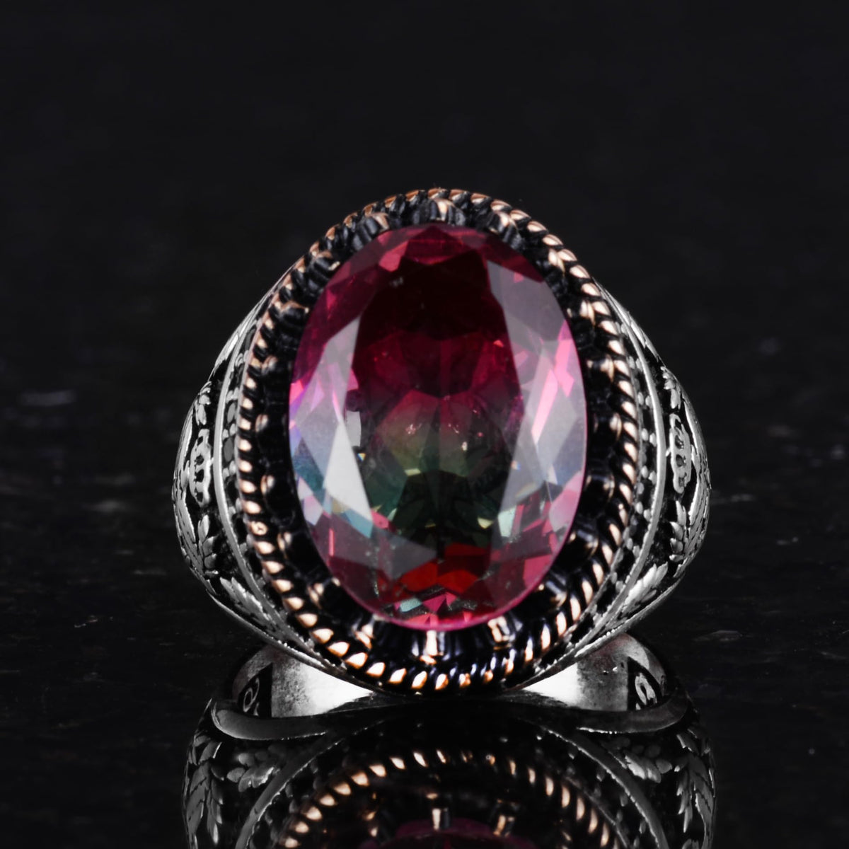 925 Sterling Silver Ring, Synthetic Stone Ring, Eagle Symbol Ring, Handmade Ring (Synthetic Fluorite) — 4