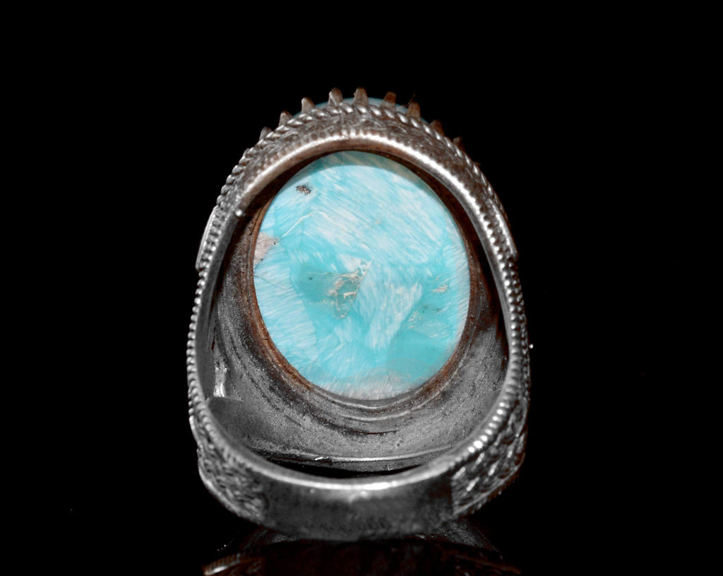 Silver Ring - Natural Turquoise Oval Stone, Ottoman Design — 8