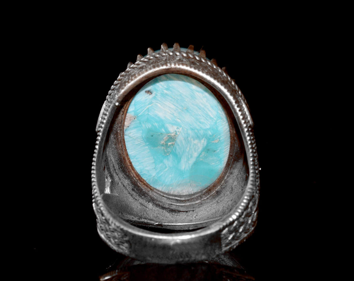 Silver Ring - Natural Turquoise Oval Stone, Ottoman Design — 8