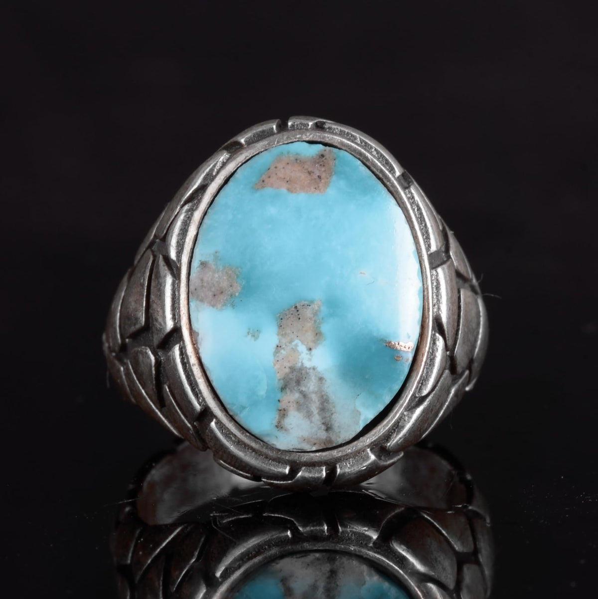 KAMBO Natural Turquoise Stone Ring - Snake Skin Pattern 925 Sterling Silver Men's Ring (Style-1) — 4