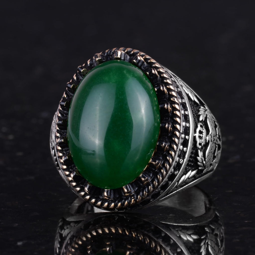 Natural Stone Ring - Handcrafted Eagle Ring - 925 Sterling Silver (Jade) — 6