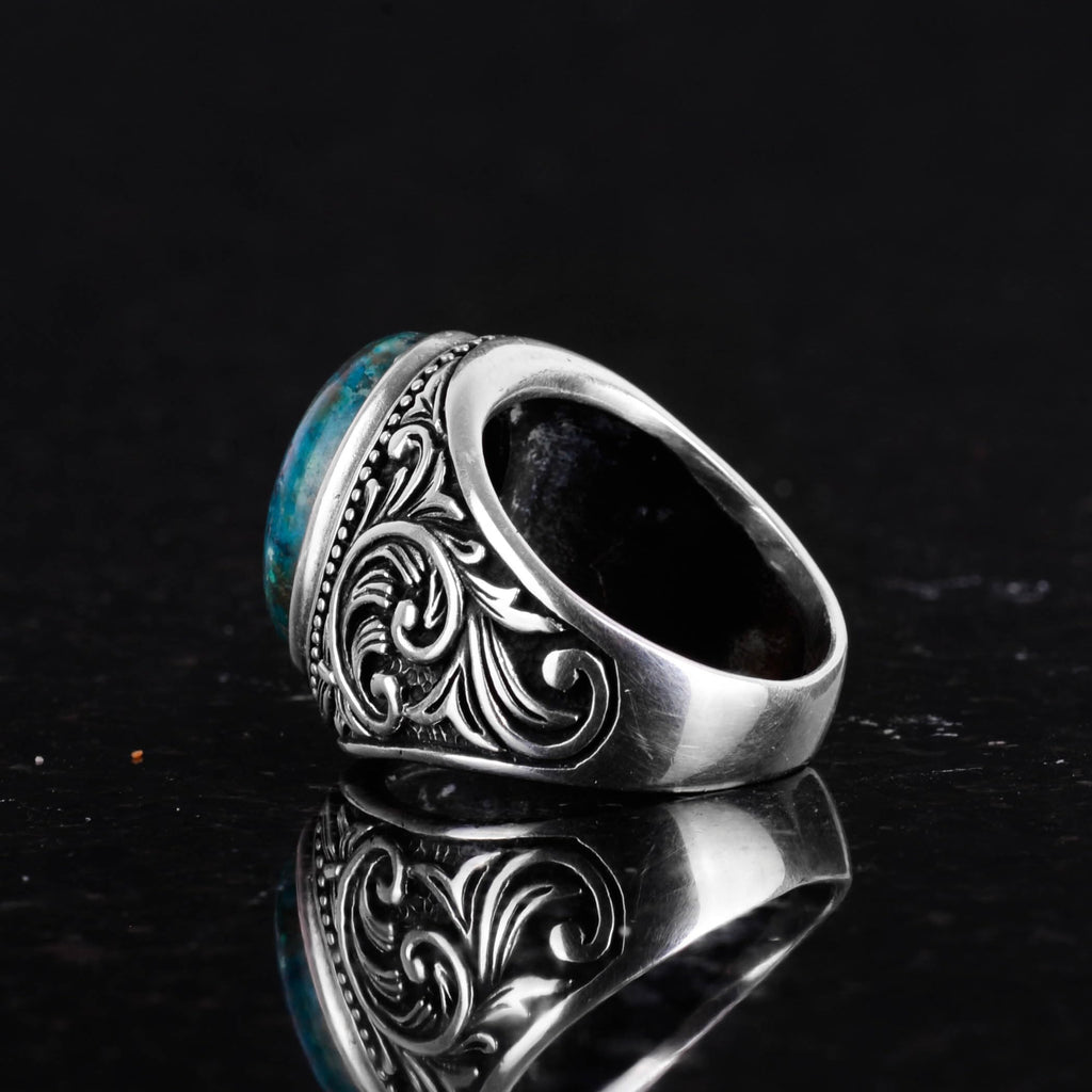 Natural Cryoscolite Stone Ring, 925 Sterling Silver Men's Ring — 5