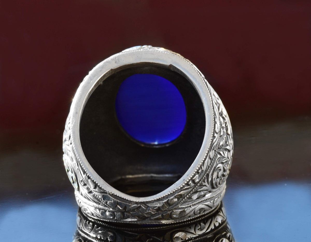 KAMBO 925 Sterling Silver Men's Ring - Synthetic Cat's Eye Blue Star Stone — 5