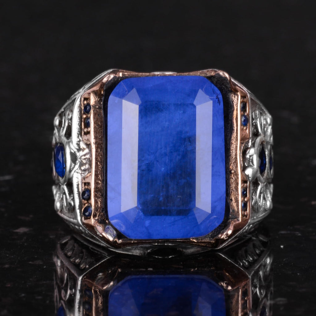 KAMBO 925 Sterling Silver Men's Ring - Arranged Blue Paraiba Stone Men's Ring - Handmade Unique Ring — 4