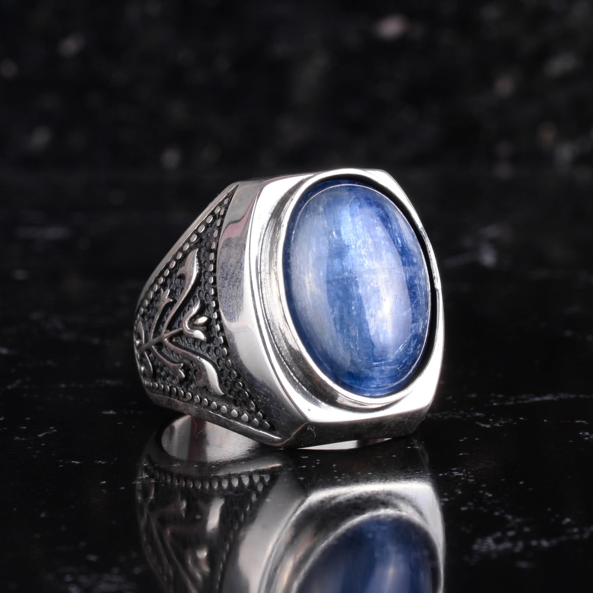 KAMBO Natural Kyanite Stone Men's Ring 925 Sterling Silver Handmade Blue Stone Statement Ring Vintage Design — 6
