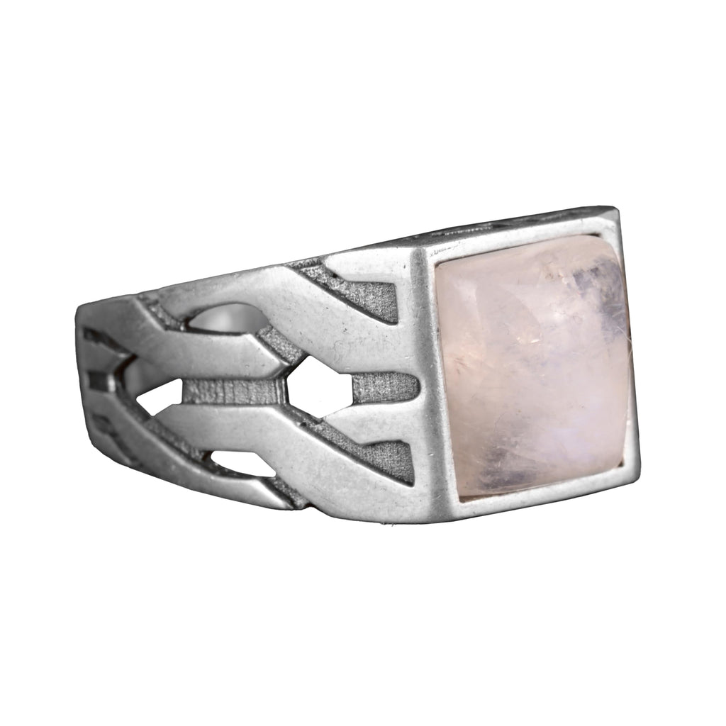 Kambo Real Natural Stone Men's Ring - 925 Sterling Silver Greek Key Pattern Ring