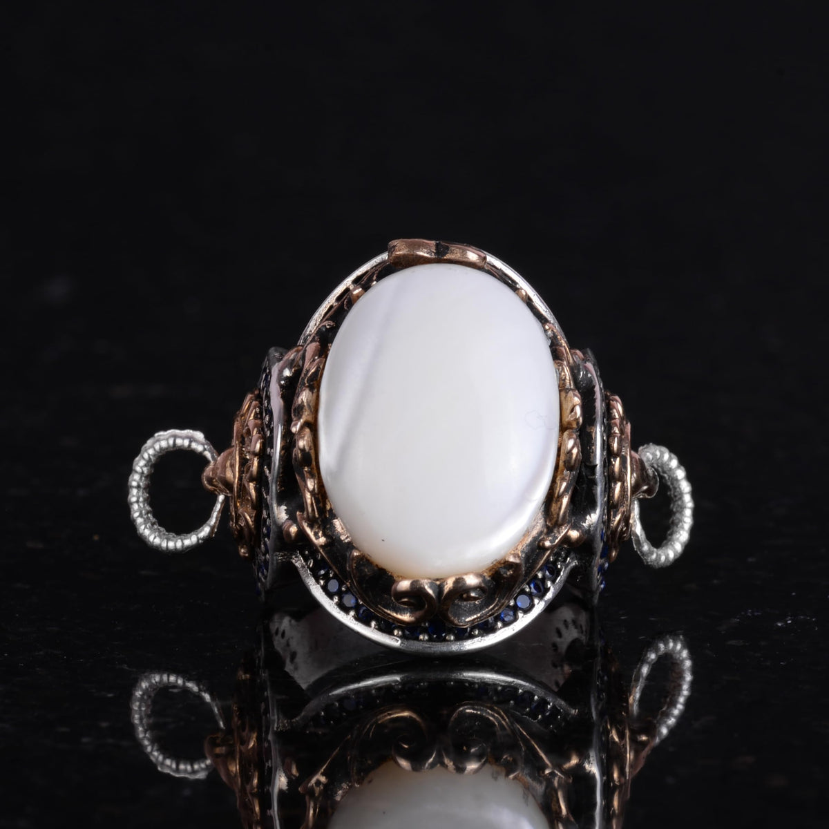 Lion Head Men's Ring, Natural Pearl Stone Ring - 925 Sterling Silver Ring — 4