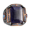 Natural Stone Ring - Handcrafted Ring - 925 Sterling Silver Ring (Blue Sapphire)
