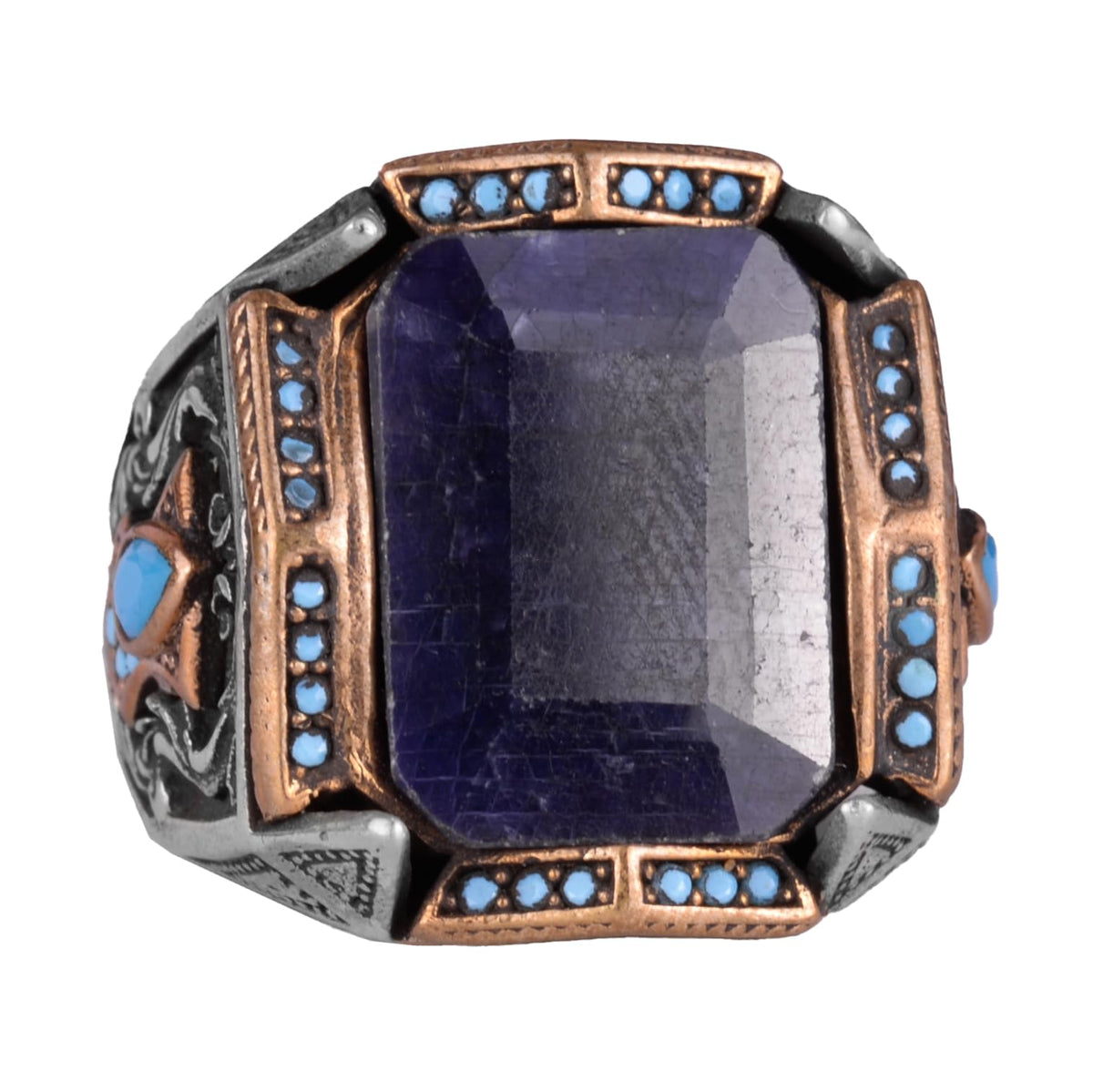 Natural Stone Ring - Handcrafted Ring - 925 Sterling Silver Ring (Blue Sapphire)