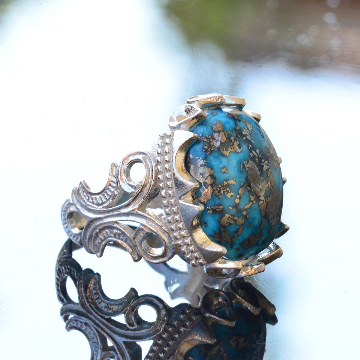 Natural Arizona Turquoise Stone Ring, Handmade Jewelry, 925 Sterling Silver — 4
