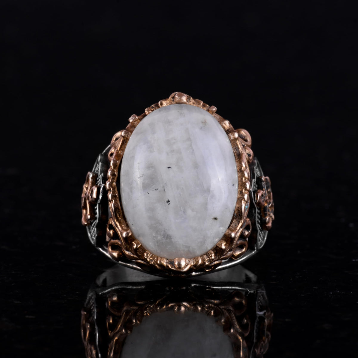 925 Sterling Silver Men's Ring, Natural Moonstone - Handmade Design, Sailor Anchor Ring — 6