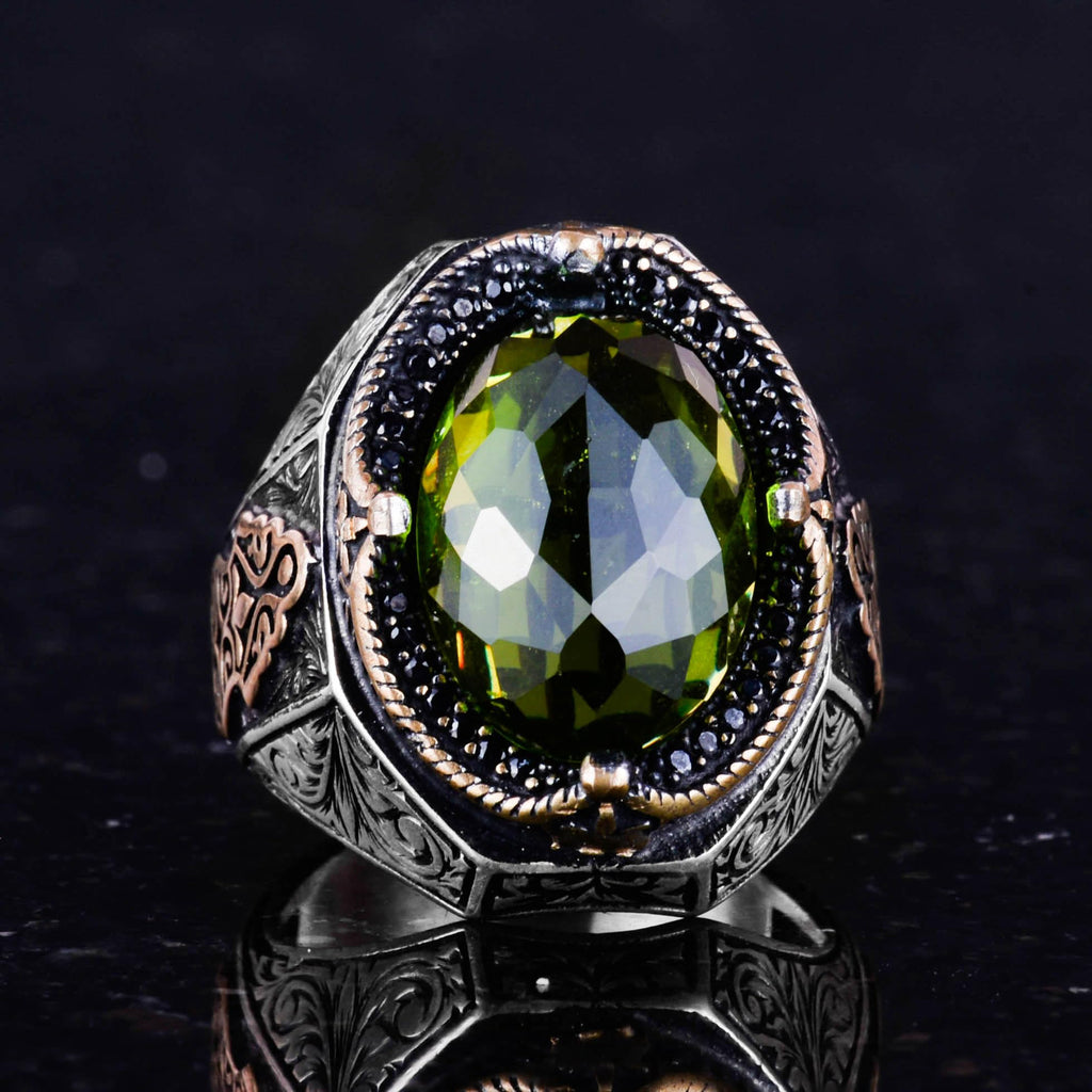 Peridot Stone Ring, 925 Sterling Silver Ring, Stylish Handmade Silver Men's Ring — 4