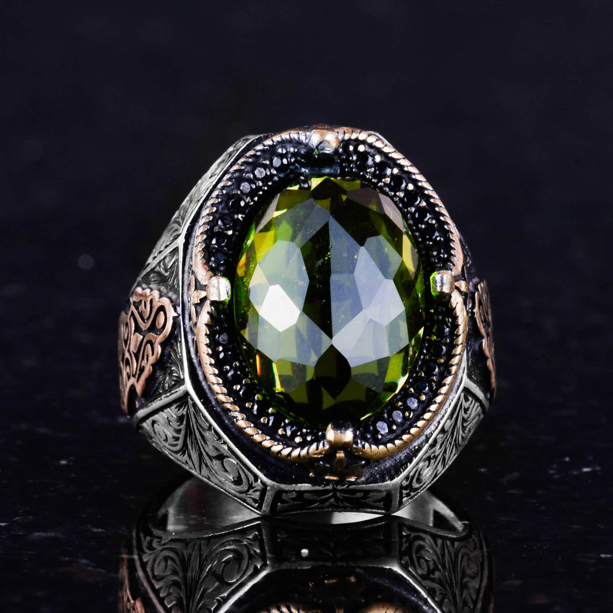 Peridot Stone Ring, 925 Sterling Silver Ring, Stylish Handmade Silver Men's Ring — 4