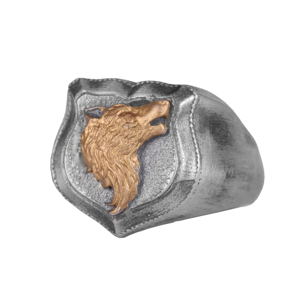 KAMBO 925 Sterling Silver Wolf Head Ring – Handmade Men's Animal Symbol Ring – Bold Gothic Statement Jewelry – Protection and Strength Design (Gold Plated)