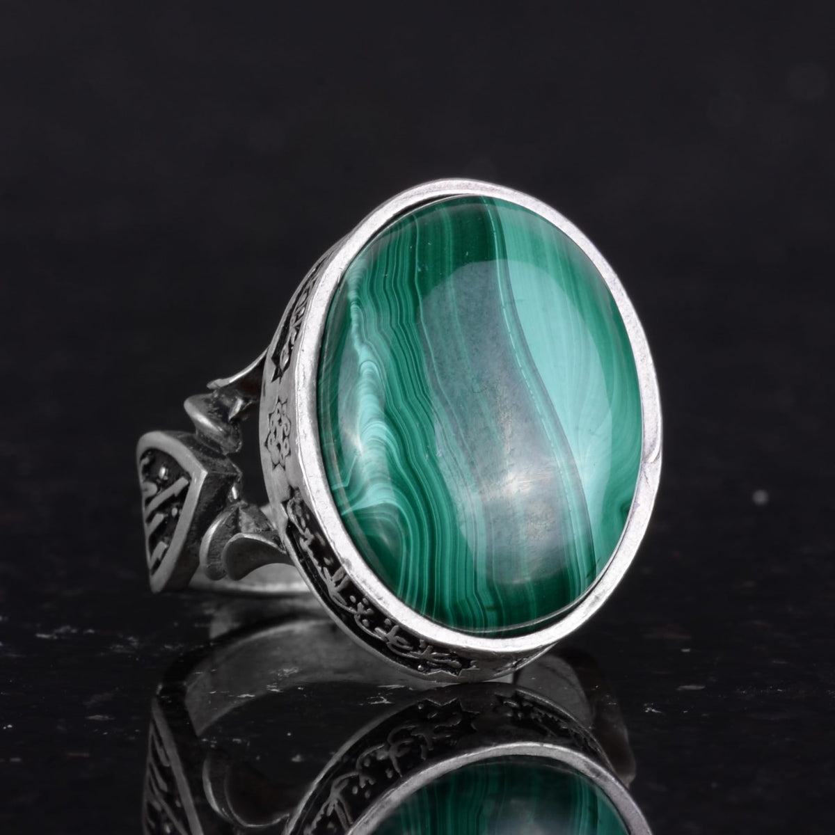 KAMBO Natural Malachite Gemstone Ring - Handmade 925 Sterling Silver Ring — 5