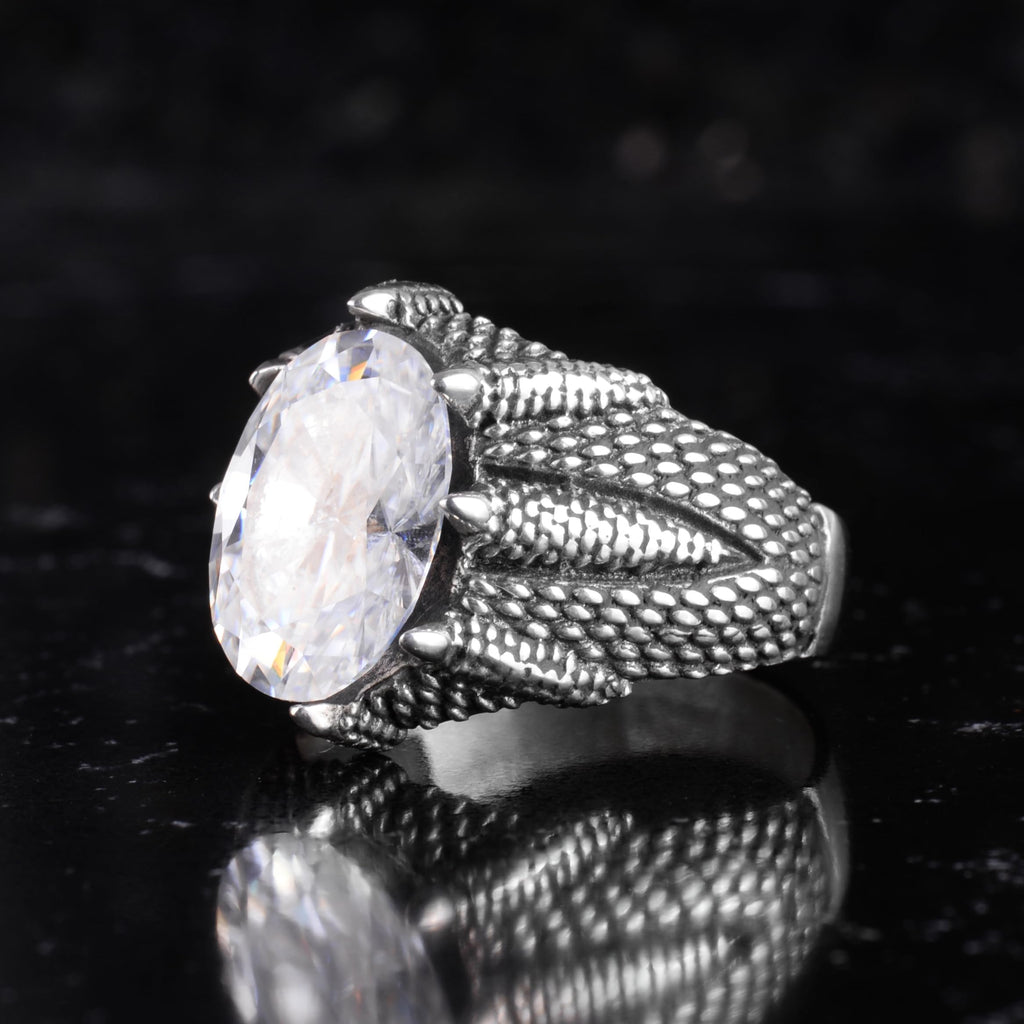 KAMBO Natural Moissanite Stone Men's Ring 925 Sterling Silver – Claw Detailed Designed Oval Cut Statement Ring — 6