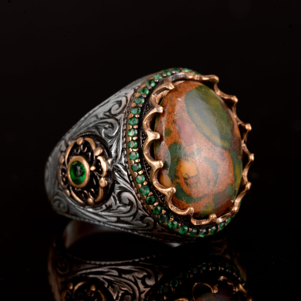 Real Bloodstone Natural Stone Ring, 925 Sterling Silver Men's Ring — 2