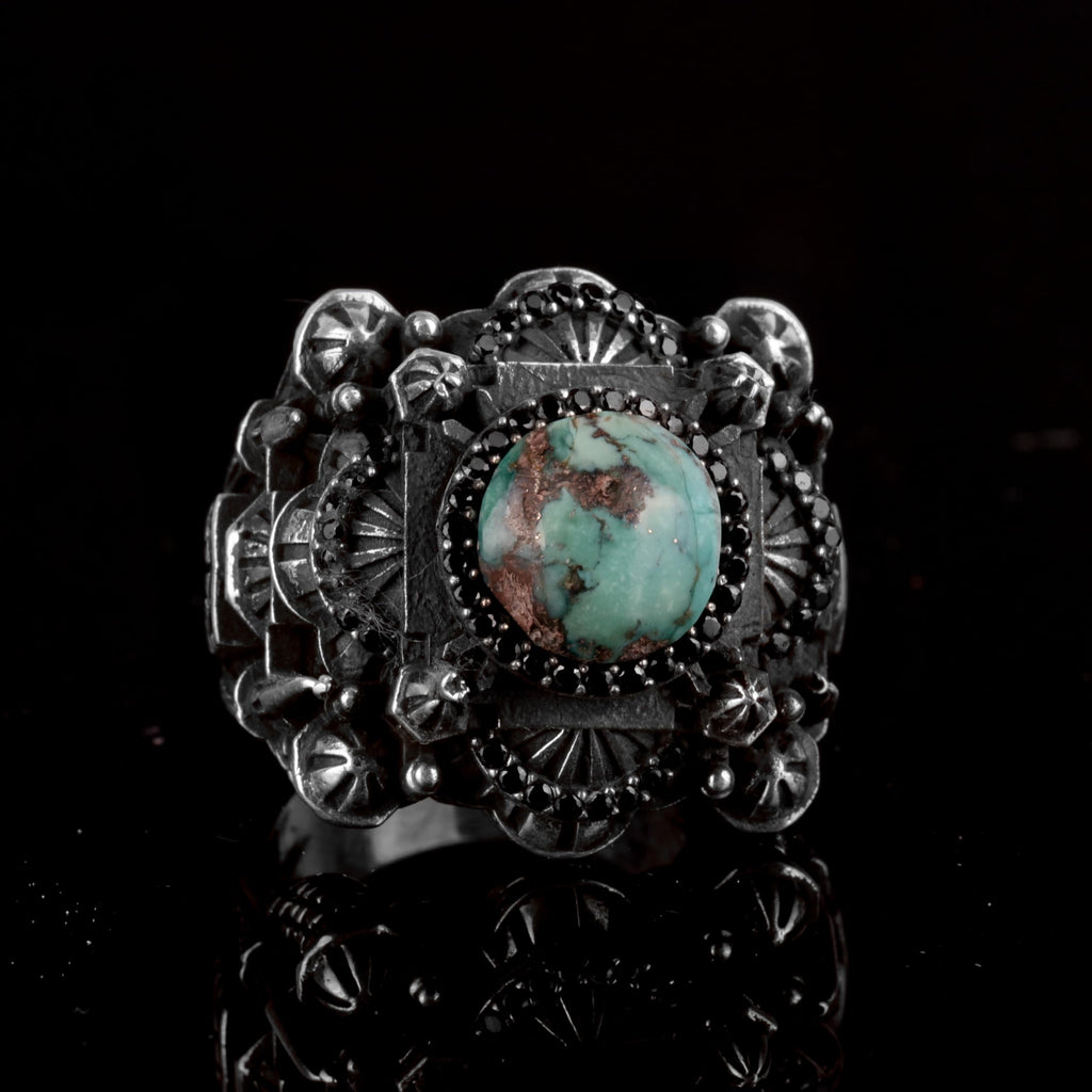 925 Sterling Silver Men's 3D Mosque Ring with Natural Arizona Turquoise Stone — 2