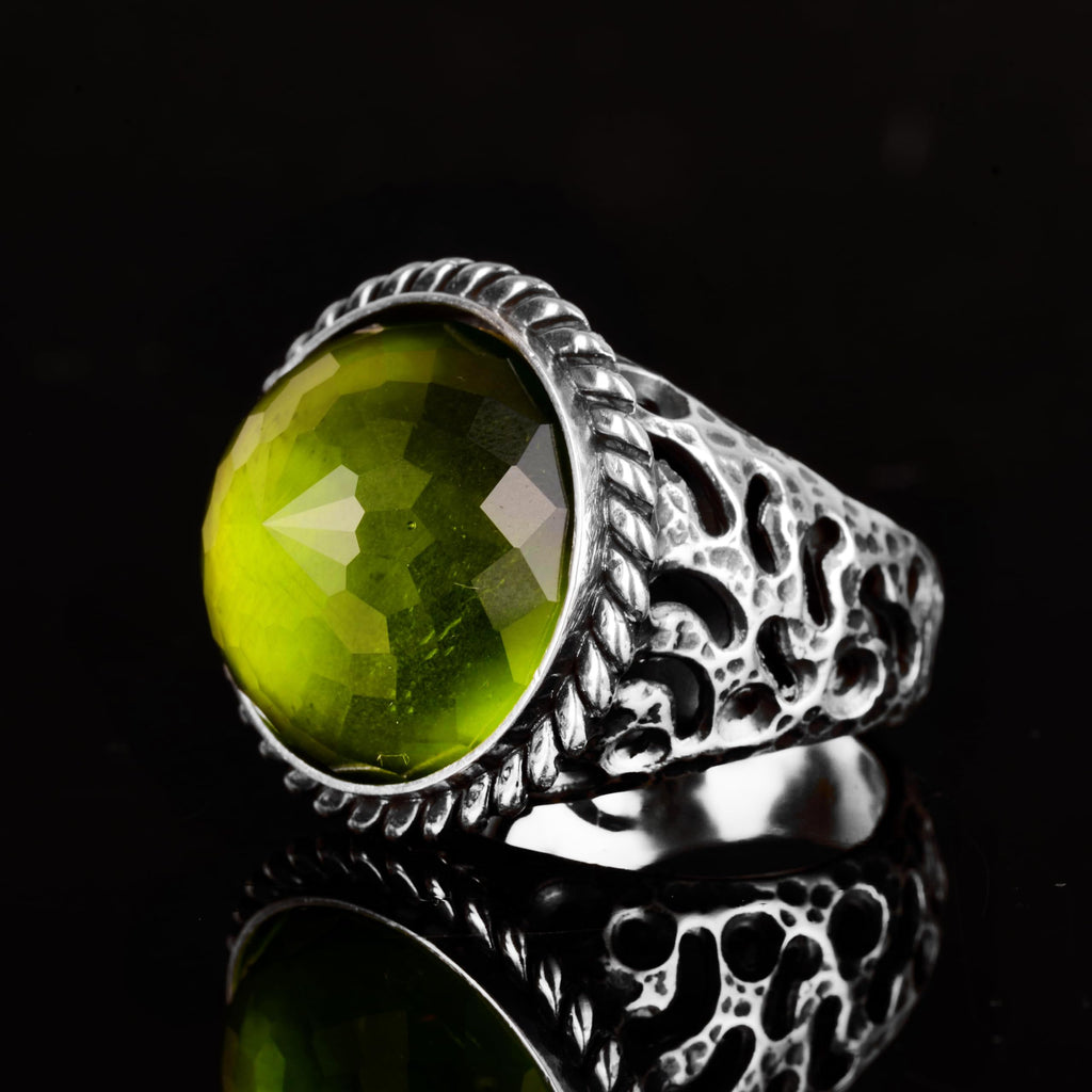 KAMBO Handmade 925 Sterling Silver Men's Peridot Stone Ring Minimalist Vintage Statement Jewelry Elegant Designer Band