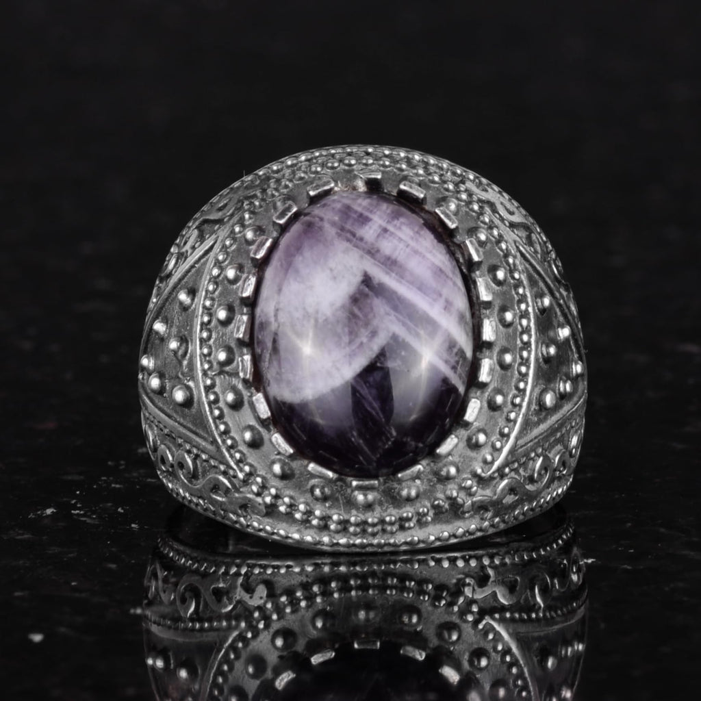 Natural Amethyst Stone Ring - 925 Sterling Silver Men's Ring — 3