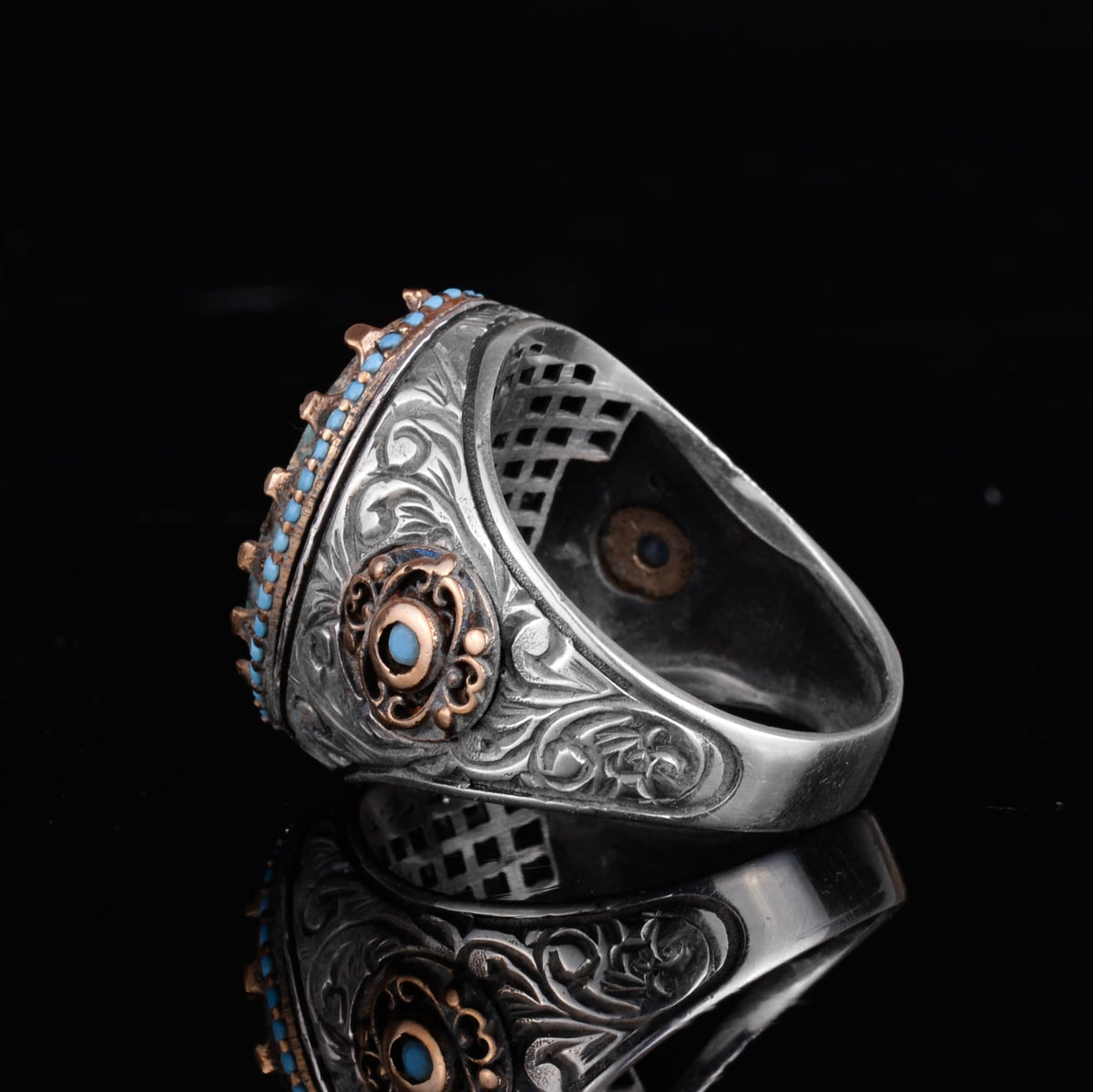 KAMBO Authentic Arizona Turquoise Stone Men's Ring - Natural Stone Handcrafted 925 Sterling Silver Ring — 7