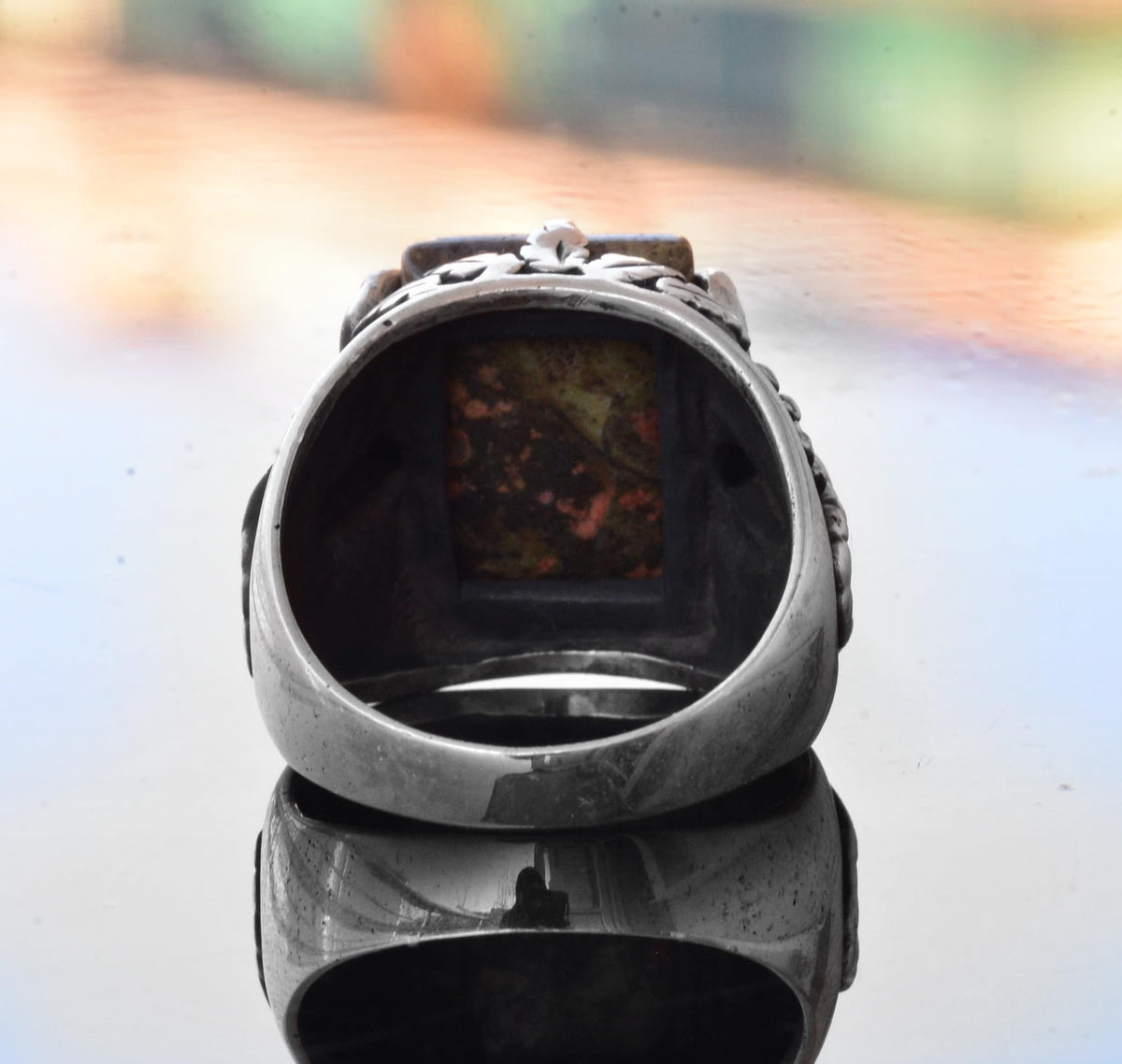 Natural Unakite Stone Scorpion Ring - 925 Sterling Silver — 8