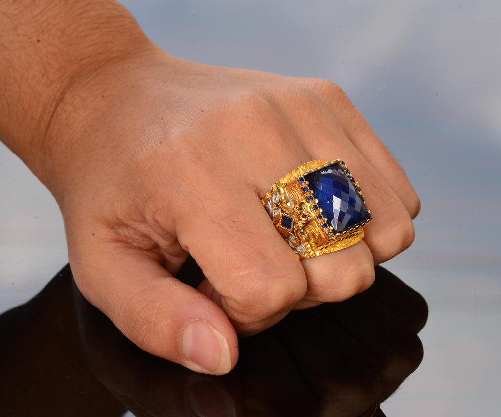 Handmade Zircon Stone Gold Plated Silver Men's Ring - Symbol of Wisdom and Sovereignty — 7