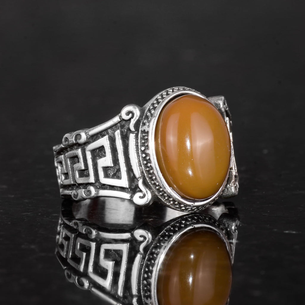 Handcrafted 925 Sterling Silver Men's Ring Natural Ethiopian Opal Stone - Labyrinth Design (Model-2) — 6
