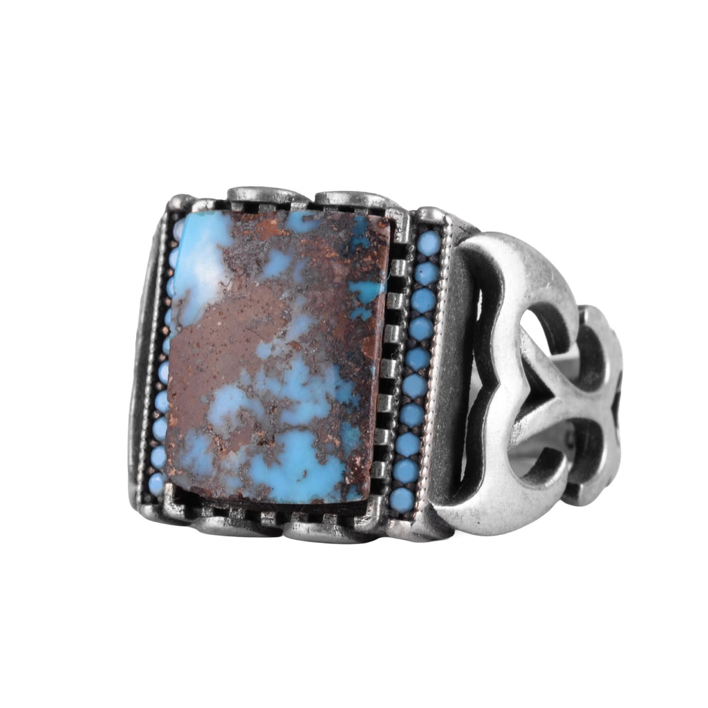 KAMBO Natural Turquoise Stone Ring for Men - 925 Sterling Silver Handmade Statement Ring - Vintage Artisan Turkish Jewelry
