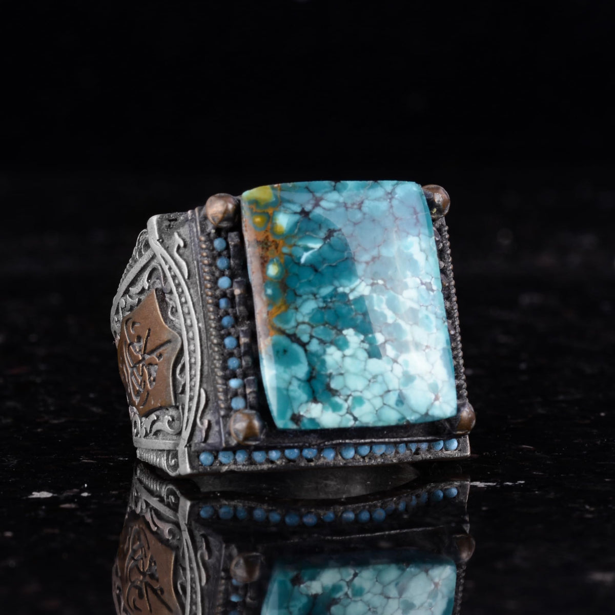 Natural Arizona Turquoise Stone Ring - 925 Sterling Silver Islamic Ring — 4