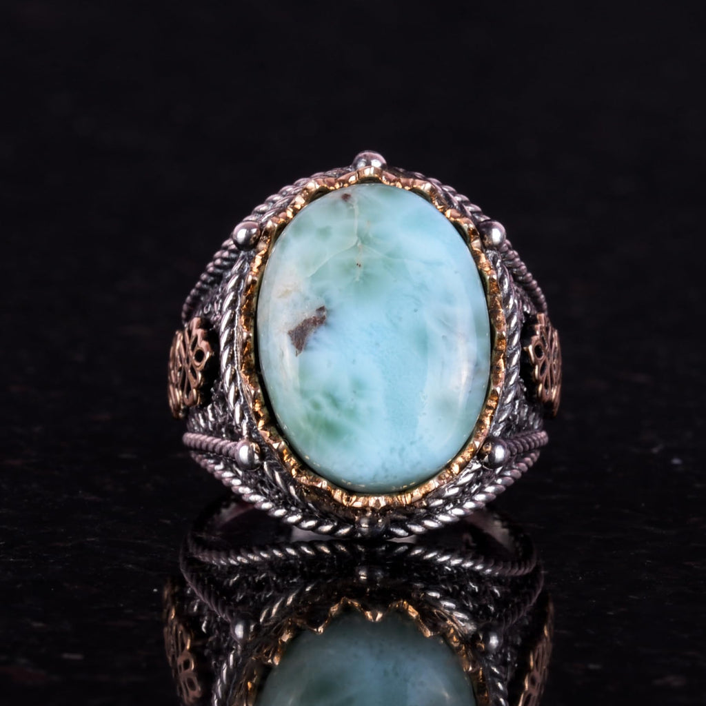 Handmade Natural Larimar Stone Ring — 5