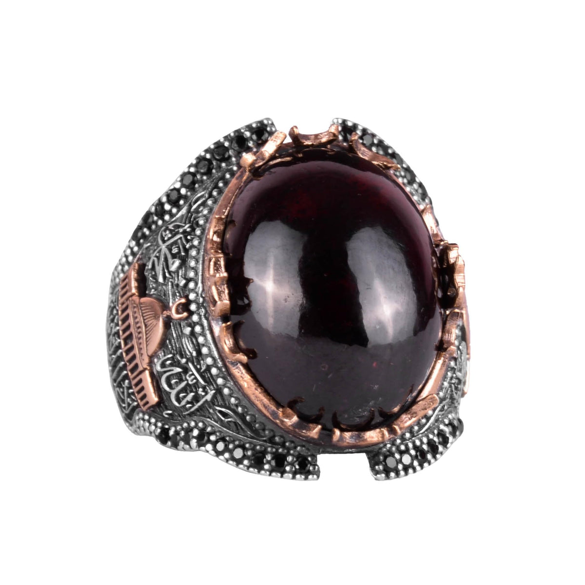 Silver Natural Cabochon Garnet Stone Ring, 925 Sterling Silver Ring, Unique Ring