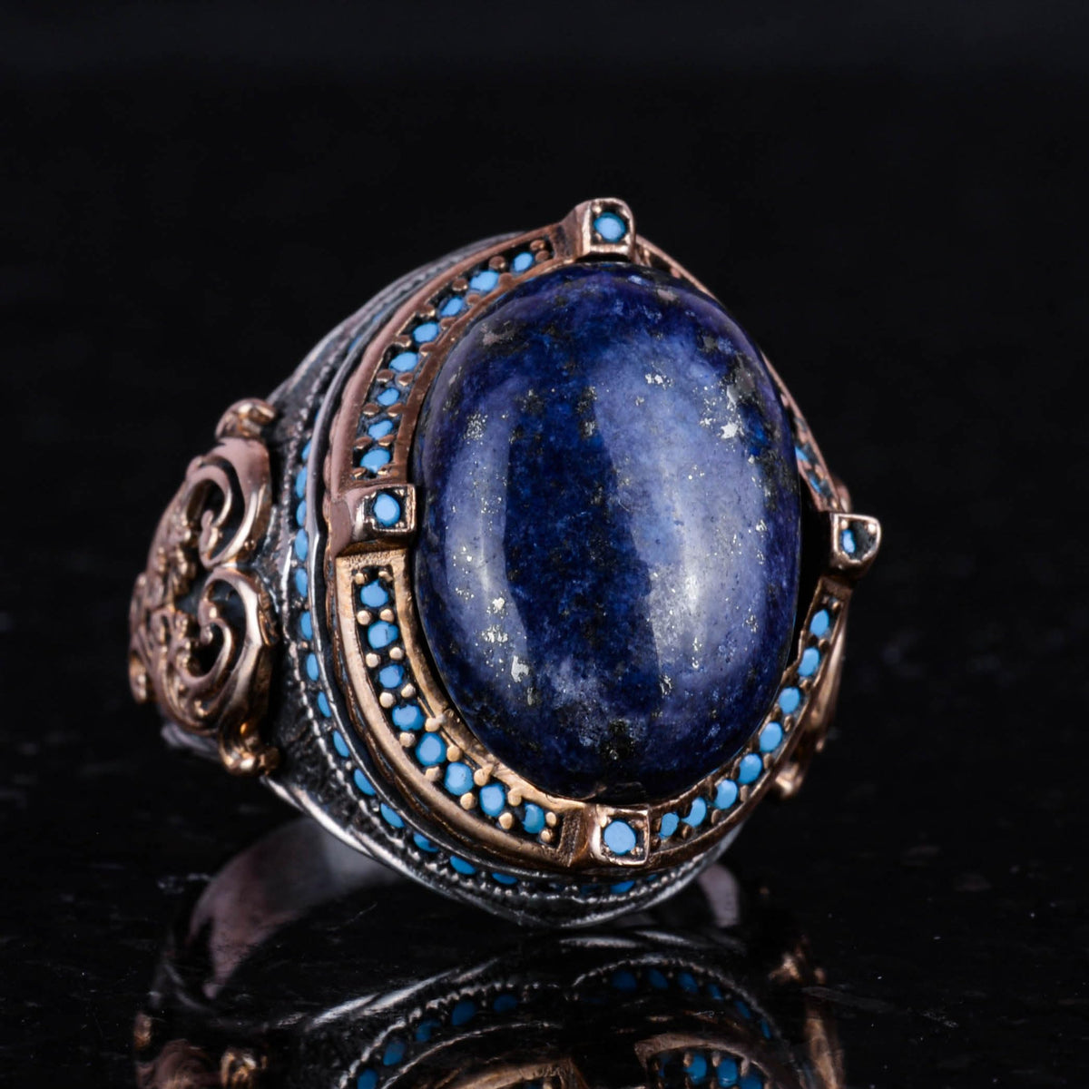 925 Sterling Silver Ring, Handcrafted Men's Ring with Natural Lapis Lazuli Stone, Vintage Design — 4