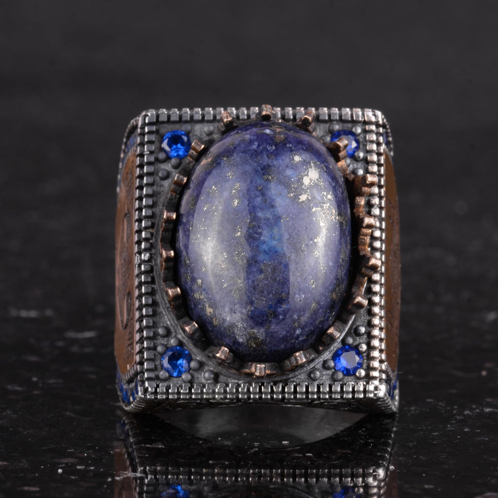 Natural Stone Ring - 925 Sterling Silver Islamic Ring - Handmade Calligraphy Ring (Lapis Lazuli) — 4