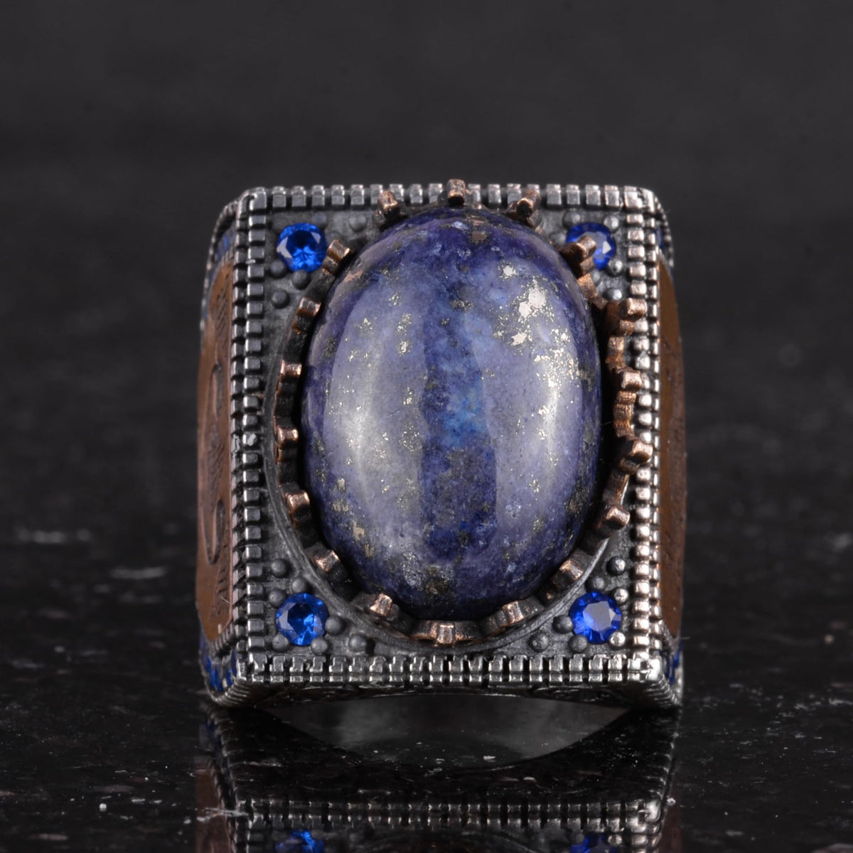 Natural Stone Ring - 925 Sterling Silver Islamic Ring - Handmade Calligraphy Ring (Lapis Lazuli) — 4