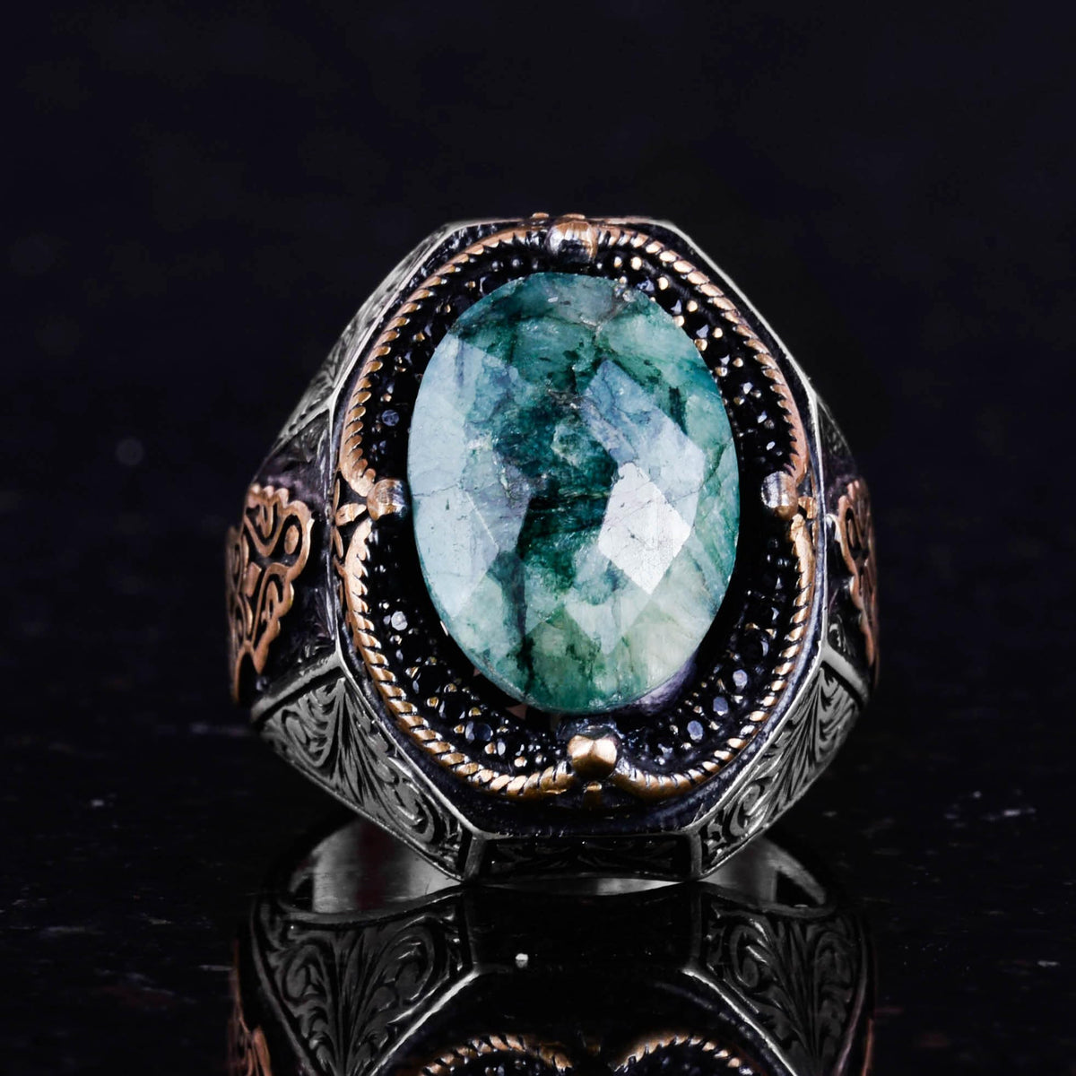 Stylish Handmade Emerald Stone Ring, 925 Sterling Silver Ring — 4