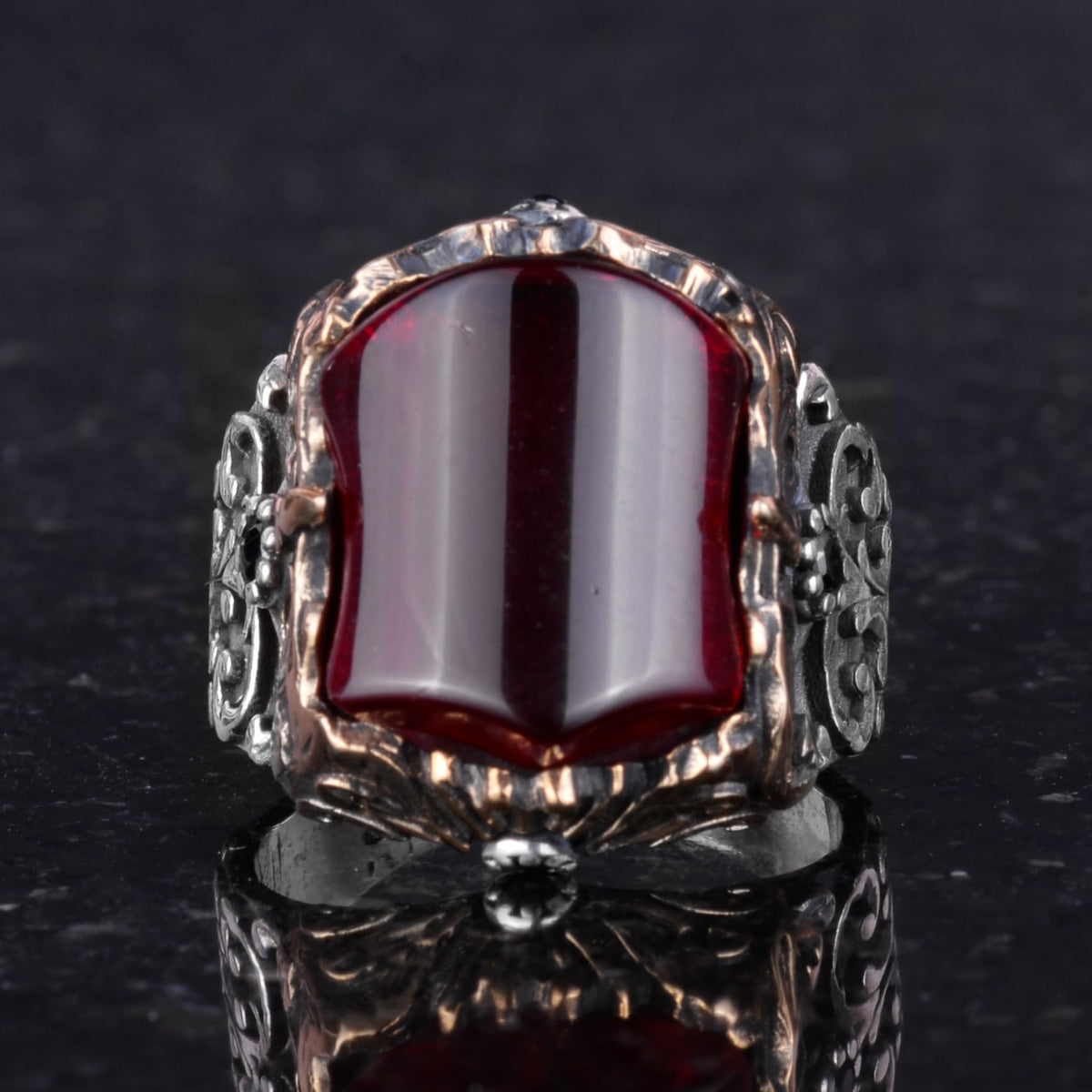 Handmade 925 Sterling Silver Men's Ring - Unique and Original Design (Synthetic Garnet) — 4