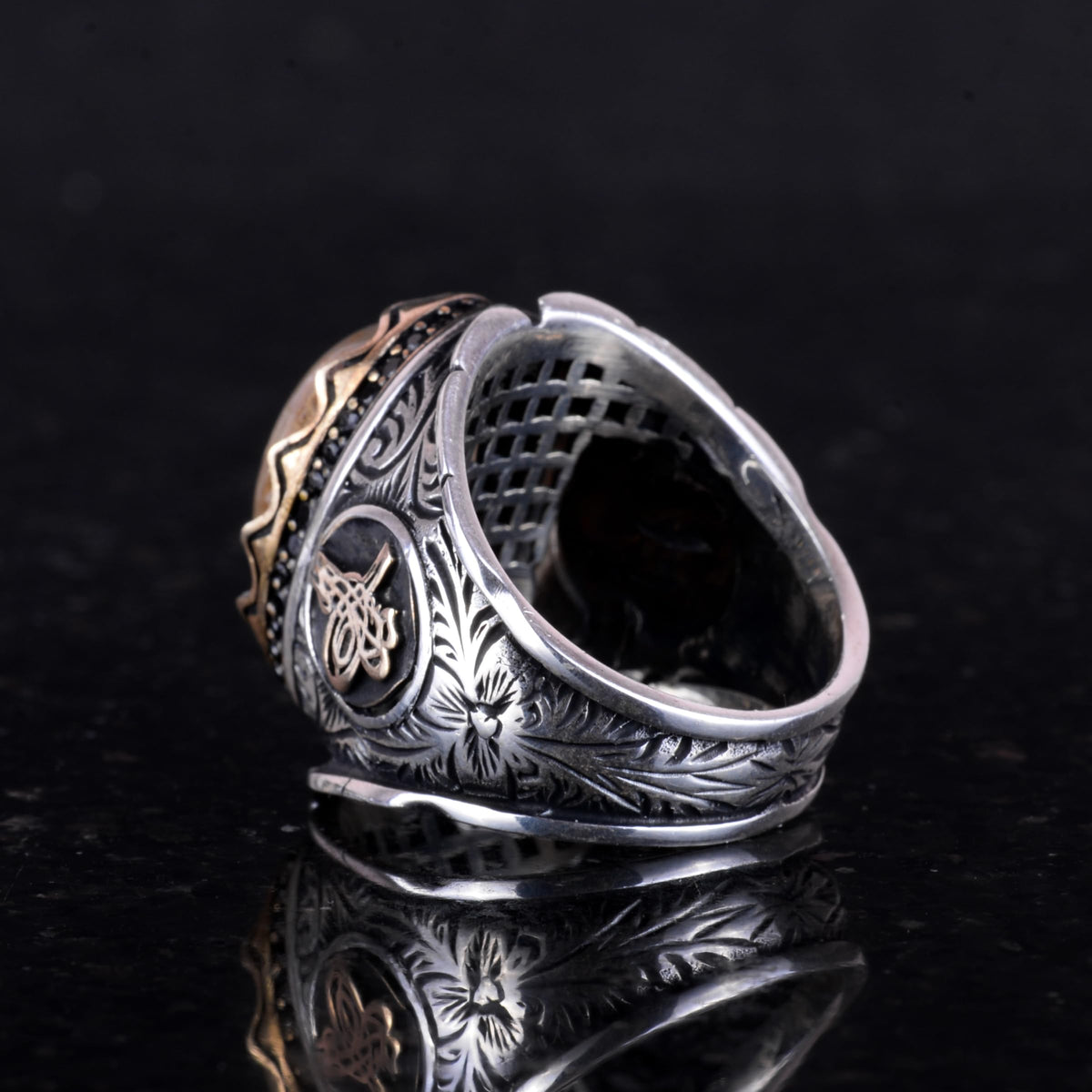 Natural Pietersite Stone Ring, 925 Sterling Silver Ring, Ottoman Tugra Silver Ring — 6