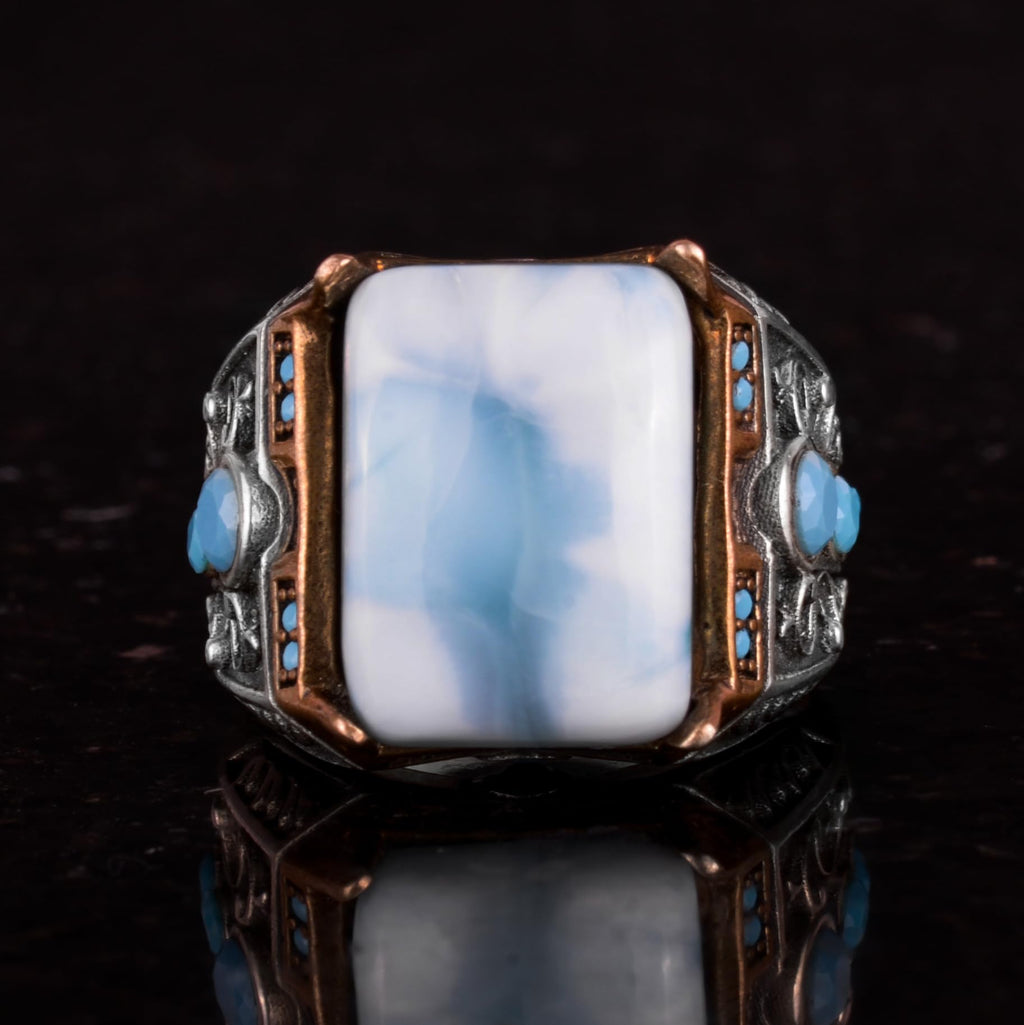 Natural Larimar Stone Ring - 925 Sterling Silver — 4