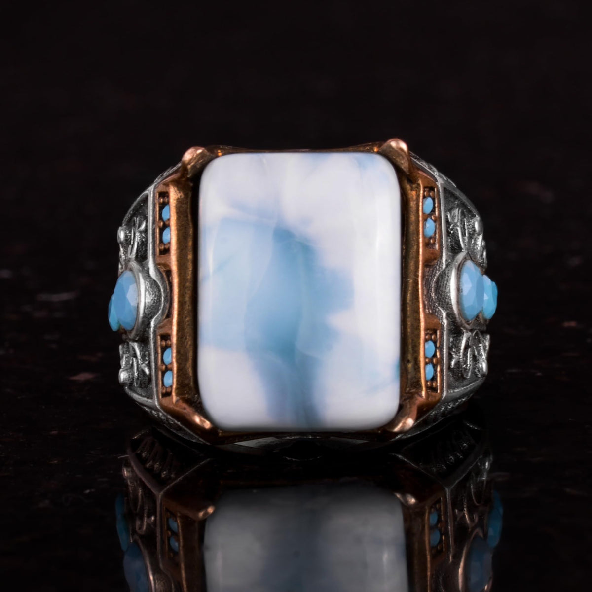 Natural Larimar Stone Ring - 925 Sterling Silver — 4