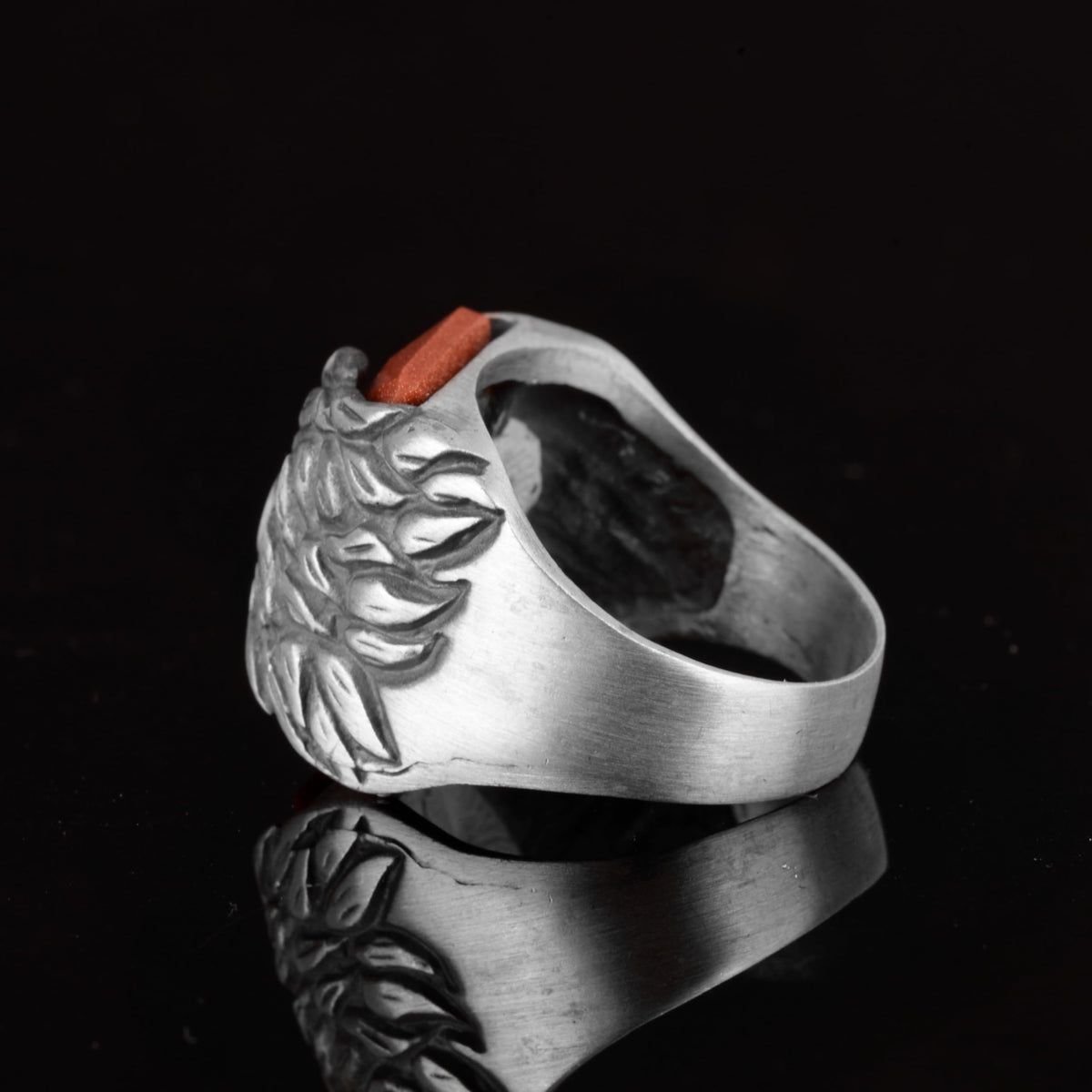 Silver Men's Lion Figure Ring - Handmade, Synthetic Goldstone (Goldstone) — 7
