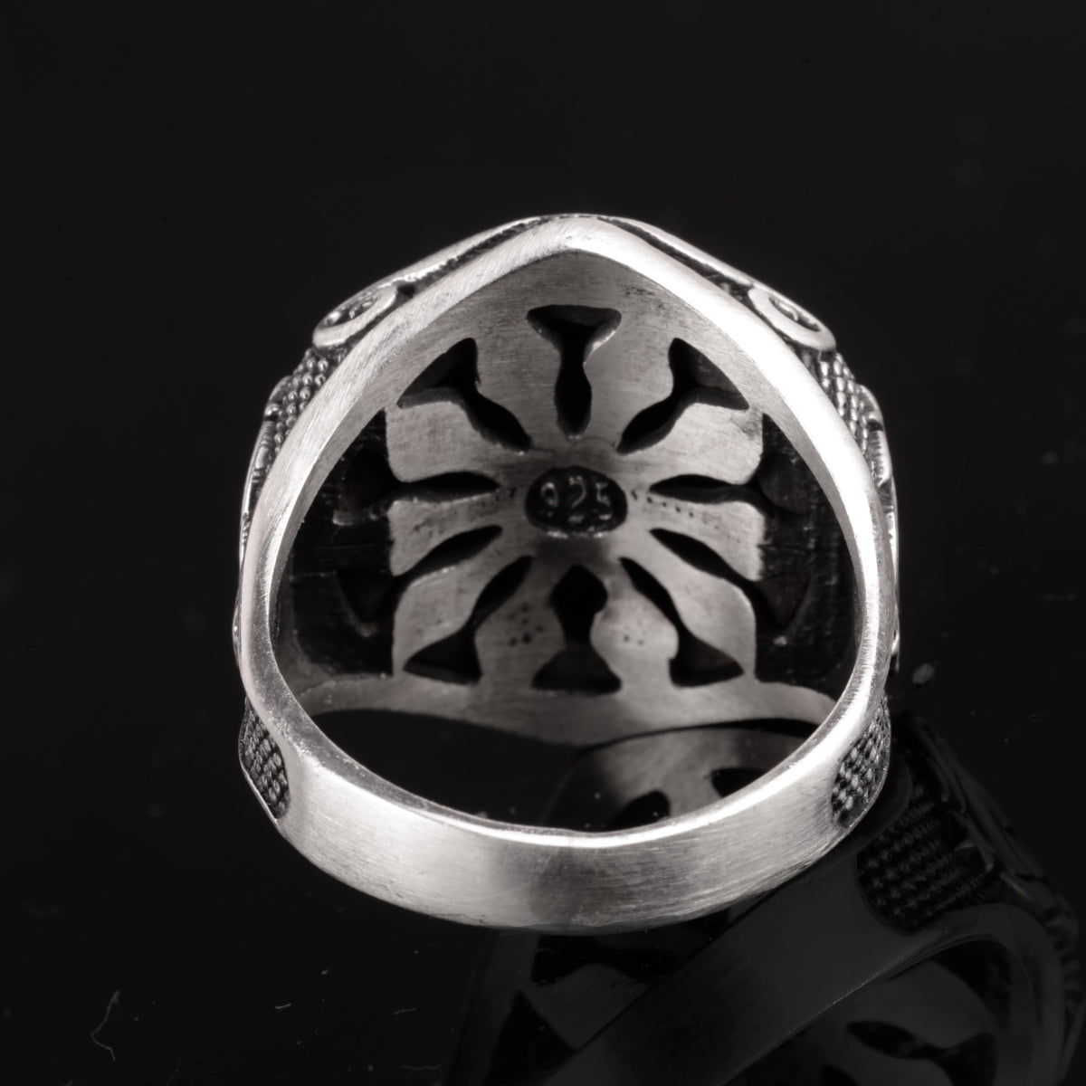 Falcon Jewelry KAMBO Handmade 925 Sterling Silver Ottoman Sign Ring for Men, Adjustable Vintage Middle East Pattern Stat