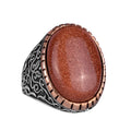 Synthetic Stone Ring, 925 Sterling Silver Men's Ring, Large Ring (Brown Synthetic Sunstone)