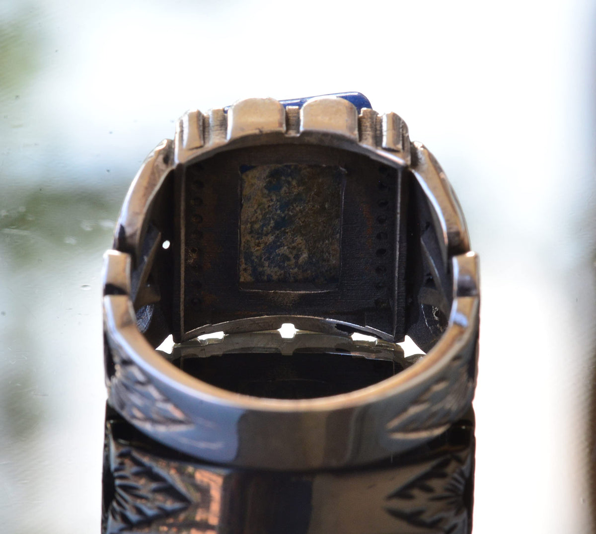 Handcrafted Silver Men's Ring | Natural Lapis Lazuli Stone | Wisdom and Reality Design — 8