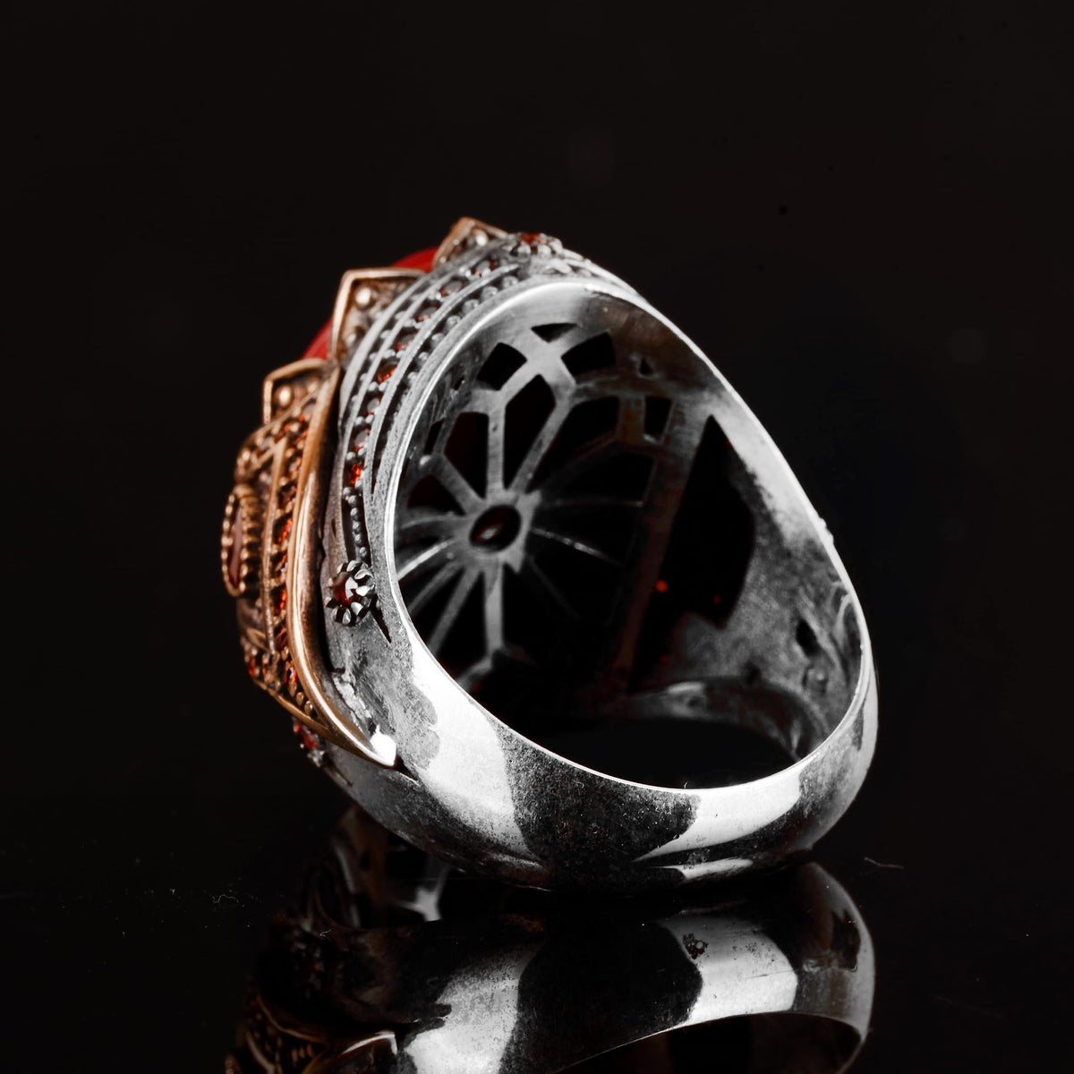 King Ring - Natural Coral Stone Handcrafted Ring - 925 Sterling Silver — 4