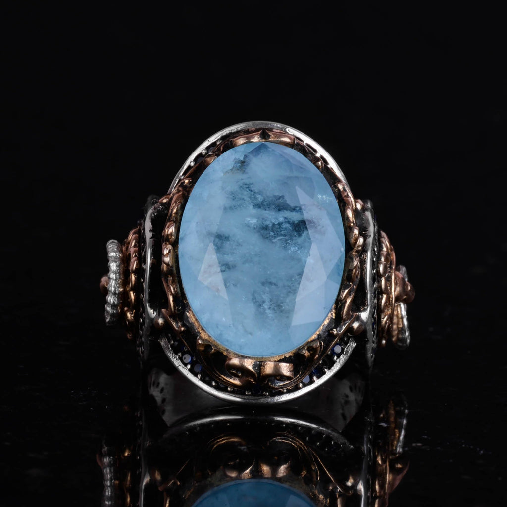 Blue Paraiba Stone Lion Symbol Ring, 925 Sterling Silver — 3