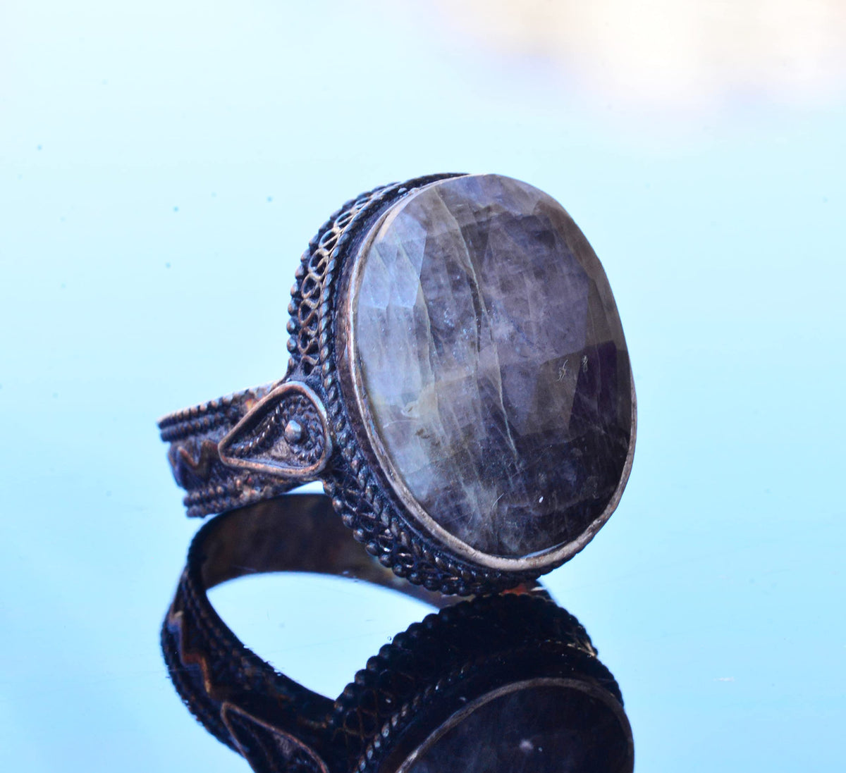 Kambo Handmade Minimalist Ring with Natural Sapphire Gemstone, Silver Men's Ring - Perfect for Mature Individuals, Symbol of Wisdom — 3